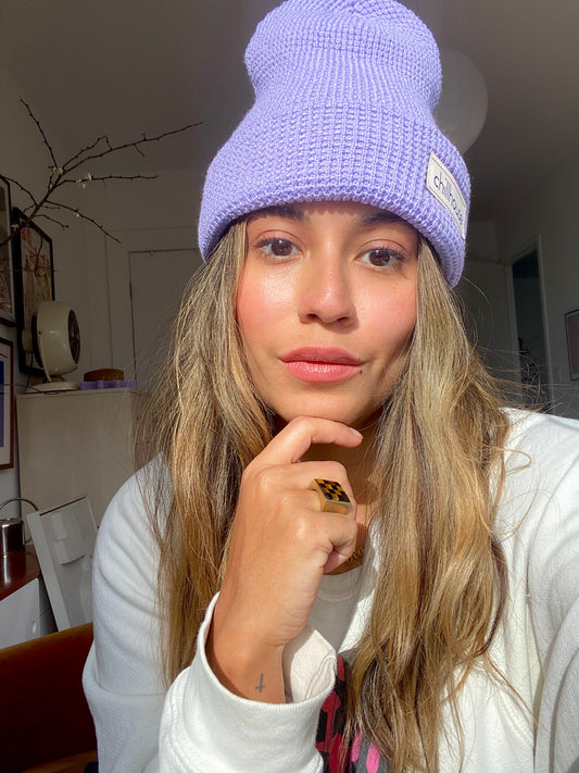 Purple Waffle Knit Beanie